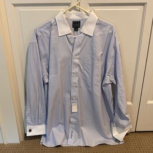 NWT: Jos A. Bank Dress Shirt - Light Blue and White - Cufflinked - 16.5-34.
